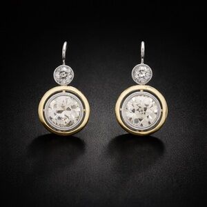 4.12 ctw GIA Antique Old European Cut Natural Diamond Drop Earrings 18k Gold